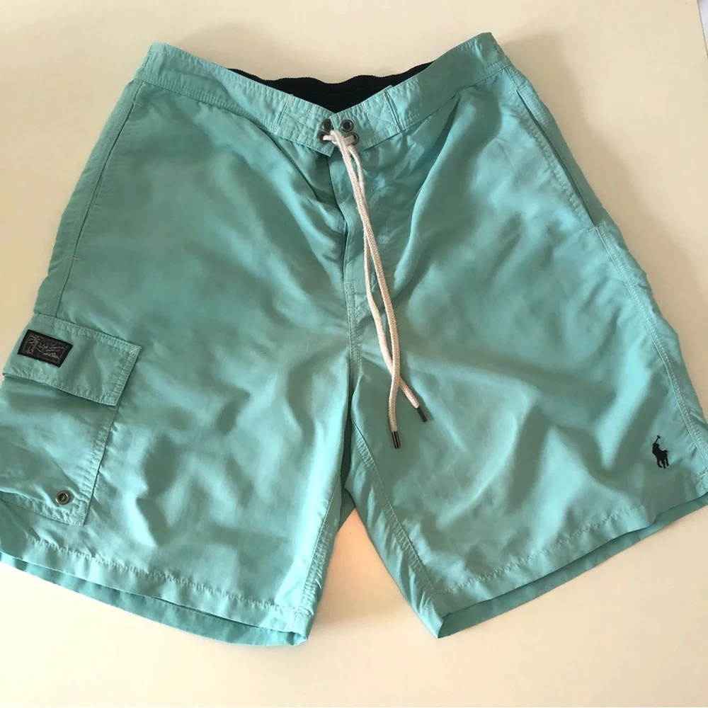 Polo Ralph Lauren Kailua Swim Shorts Men Medium Aqua Blue Mesh Lined Trunks